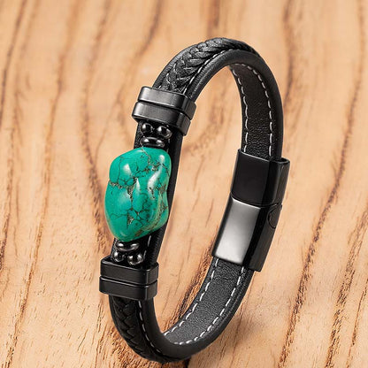 Buddha Stones Synthetic Turquoise Braided Leather Bold Bracelet