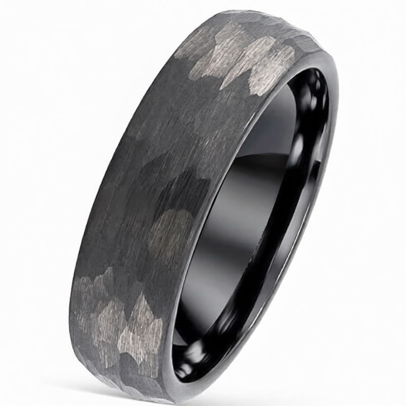 Buddha Stones Simple Hammered Texture Tungsten Steel Reliability Ring