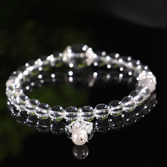 Buddha Stones Natural Clear Quartz Pearl Clarity Bracelet