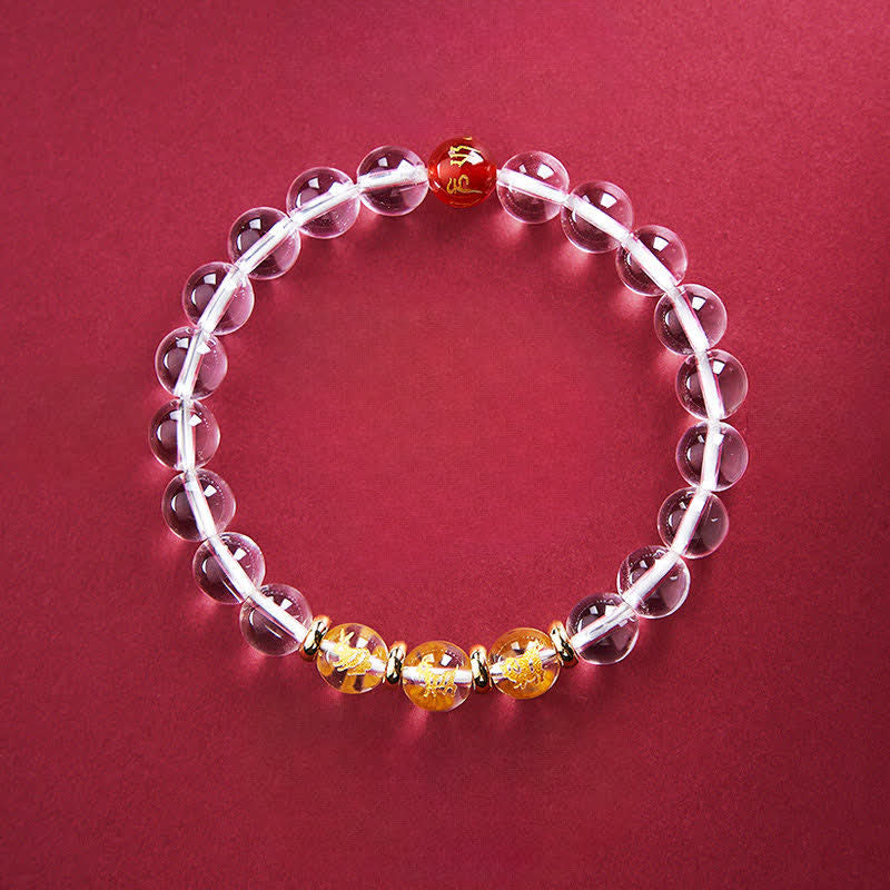 Buddha Stones Clear Quartz Chinese Zodiac Healing Bracelet