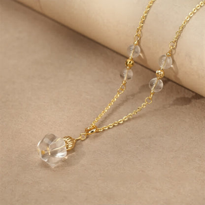 Buddha Stones Natural Clear Quartz Copper Coin Healing Necklace