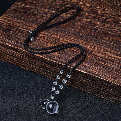Buddha Stones Natural Clear Quartz Gourd Protection Beads Rope Necklace
