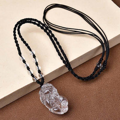 Buddha Stones Natural Clear Quartz Pixiu Clarity Beads Rope Necklace