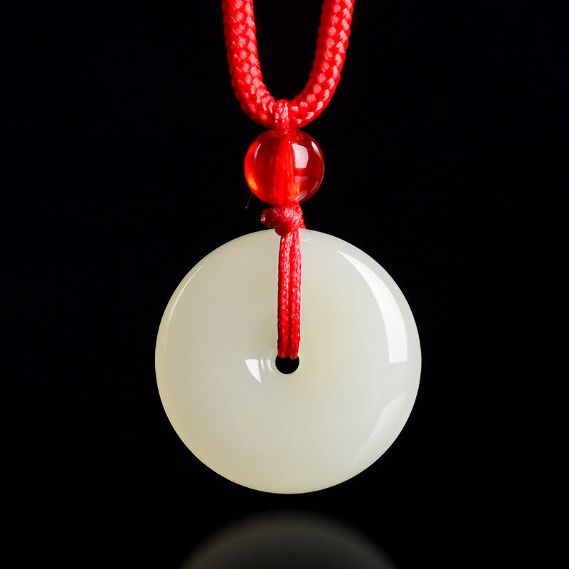 Buddha Stones Jade Peace Buckle Abundance Red Rope Necklace Pendant