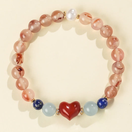 Buddha Stones Heart Design South Red Agate Lapis Lazuli Success Bracelet