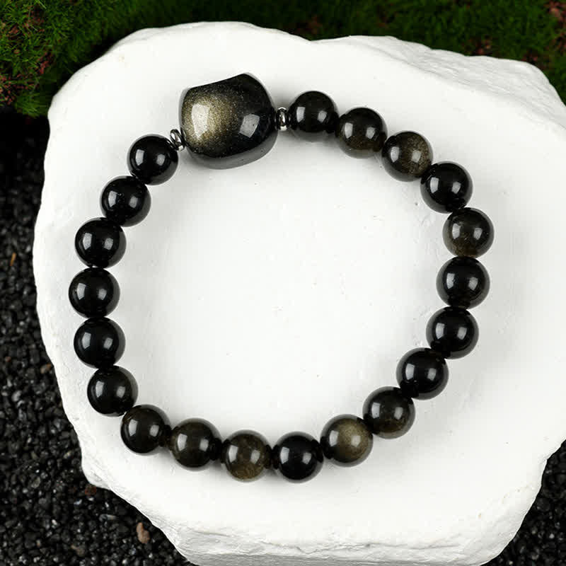 Buddha Stones Cat Design Blue Lace Agate Clear Quartz Beaded Bracelet