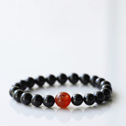 Buddha Stones Black Tourmaline Crystal Zodiac Animal Design Resilience Bracelet