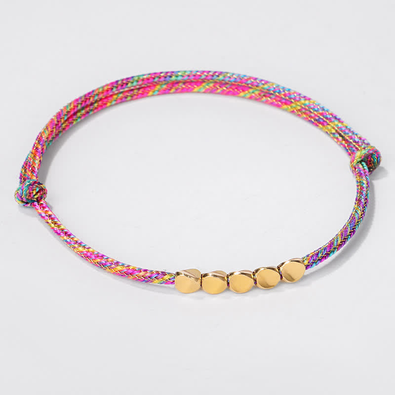 Buddha Stones Rainbow Multicolor Braided String Golden Copper Beads Luck Bracelet