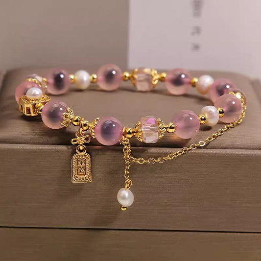 Buddha Stones Pink Natural Candy Agate Pearl Healing Bracelet