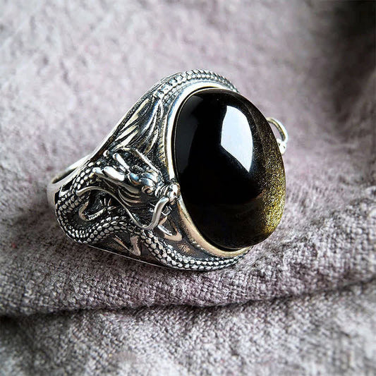 Buddha Stones Copper Black Onyx Adjustable Protection Ring