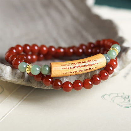 Buddha Stones Red Agate Green Aventurine Five Buddhist Precepts Double Wrap Balance Bracelet