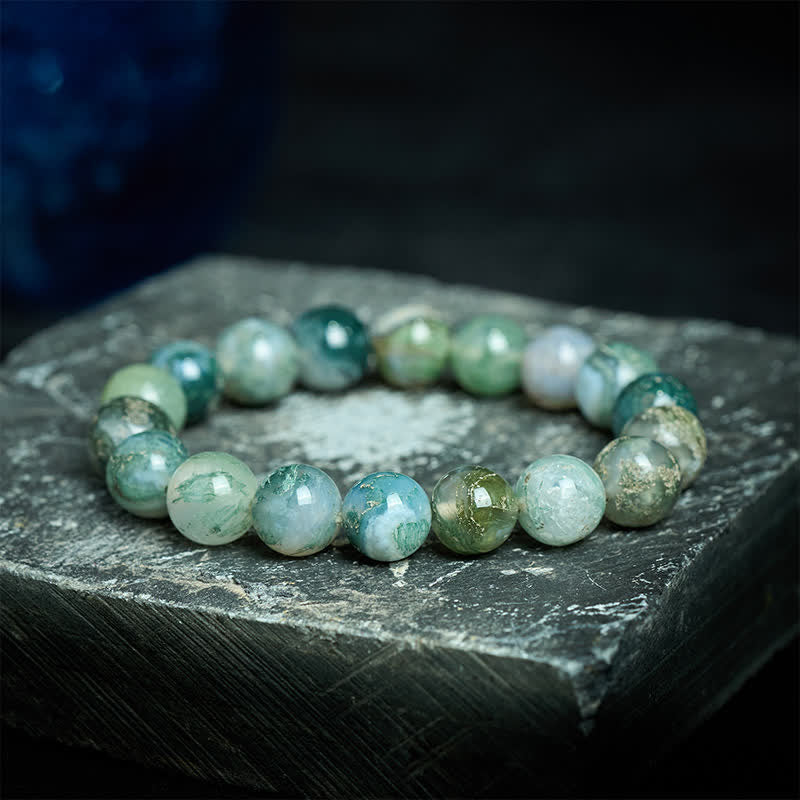 Buddha Stones Simple Moss Agate Bead Healing Bracelet