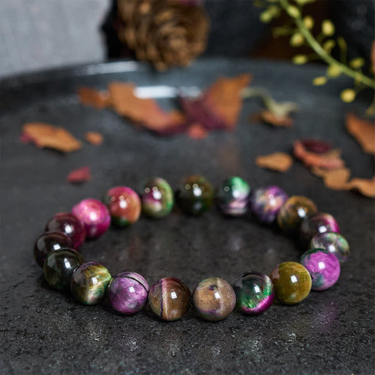 Buddha Stones Red Tiger Eye Colorful Bead Protection Bracelet