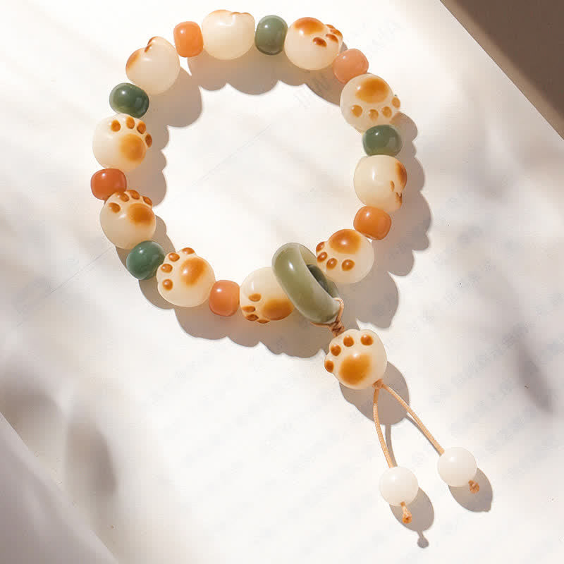 Buddha Stones Natural Bodhi Seed Cat Paw Design Wealth Bracelet