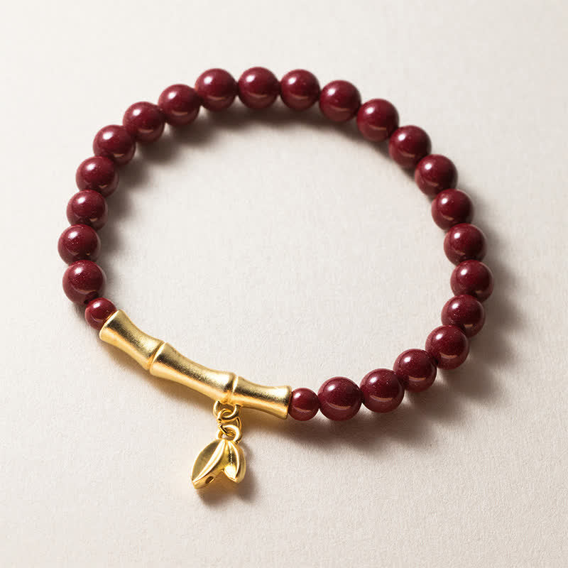 Buddha Stones Cinnabar 999 Sterling Silver Bamboo Blessing Bracelet