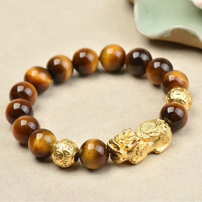 Buddha Stones Natural Tiger Eye Pixiu Fu Character Om Mani Padme Hum Bead Courage Bracelet