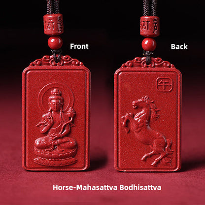 Buddha Stones the Chinese Zodiac Natal Buddha Cinnabar Blessing Necklace Pendant