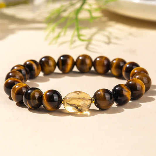 Buddha Stones 10mm Natural Tiger Eye Citrine Bead Courage Bracelet