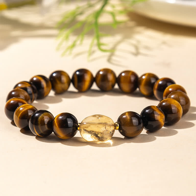 Buddha Stones 10mm Natural Tiger Eye Citrine Bead Courage Bracelet
