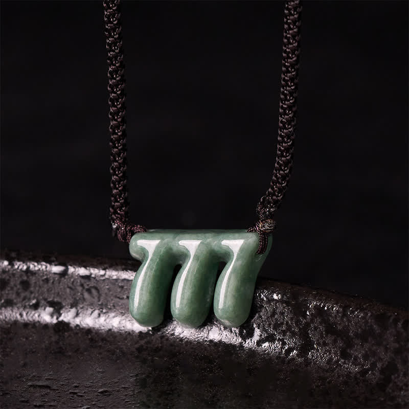 Buddha Stones Natural Green Jade 777 Angel Number Prosperity Necklace Pendant