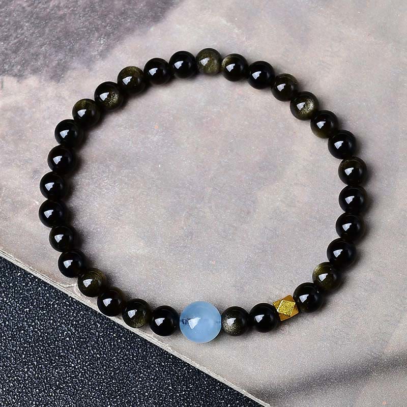 Buddha Stones Natural Gold Sheen Obsidian Beads Protection Bracelet