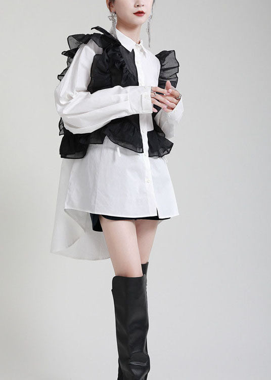Modern White Peterpan Collar Ruffles Fall Blouses Long Sleeve