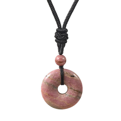 Buddha Stones Natural Rhodonite Gray Agate Peace Buckle Fortune Necklace
