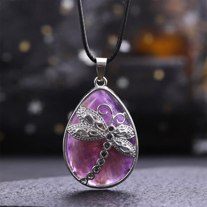 Buddha Stones Natural Green Aventurine Dragonfly Teardrop Shape Inlay Crystal Balance Necklace