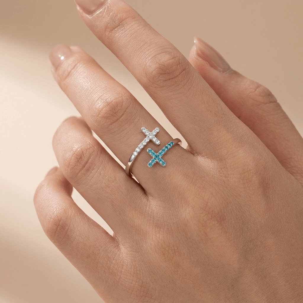 Tiffany Blue Cross With Zircon Stones - (adjustable)