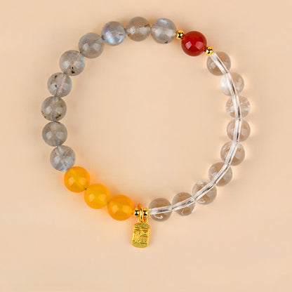 Buddha Stones Strawberry Quartz Citrine Five Elements Fu Character Luck Bracelet