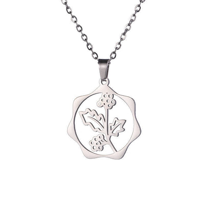 Buddha Stones Titanium Steel Birth Flower Lotus Enlightenment Pendant Necklace