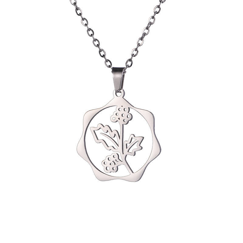 Buddha Stones Titanium Steel Birth Flower Lotus Enlightenment Pendant Necklace