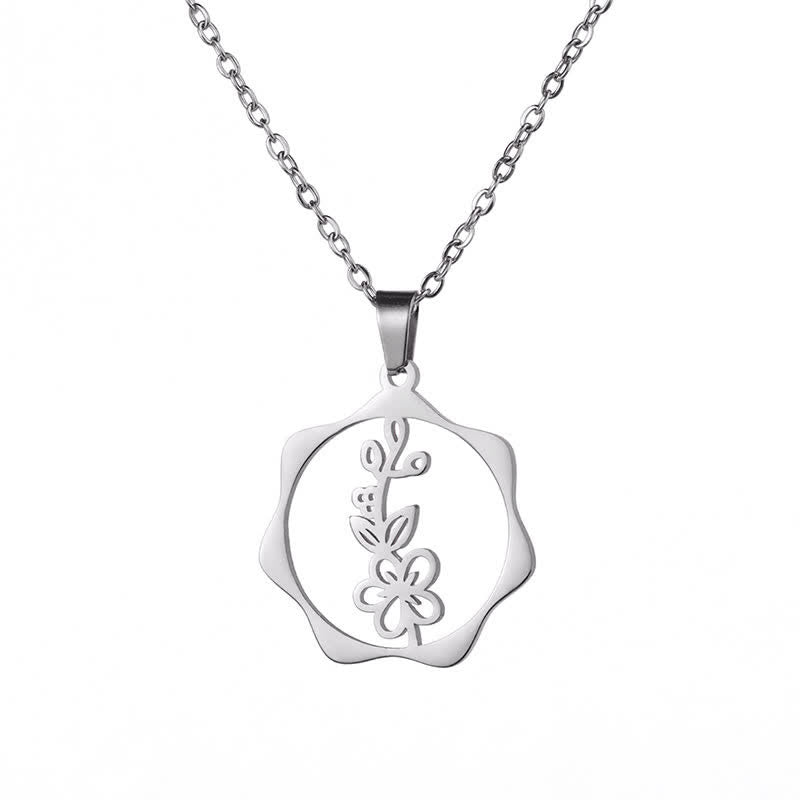 Buddha Stones Titanium Steel Birth Flower Lotus Enlightenment Pendant Necklace