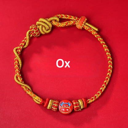 Buddha Stones Cinnabar Chinese Zodiac Blessing Hand-woven Red String Bracelet