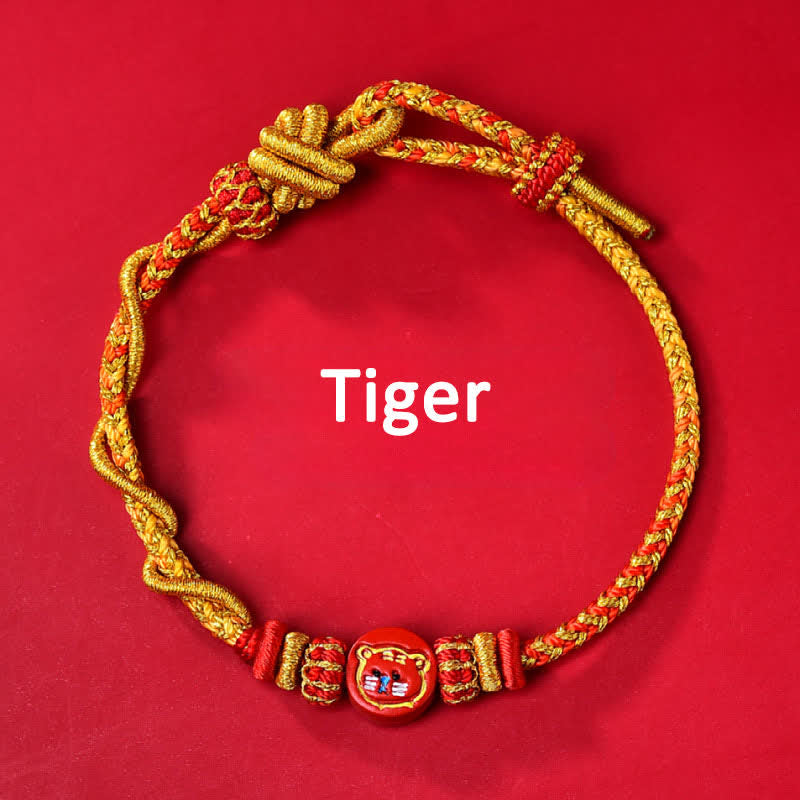 Buddha Stones Cinnabar Chinese Zodiac Blessing Hand-woven Red String Bracelet