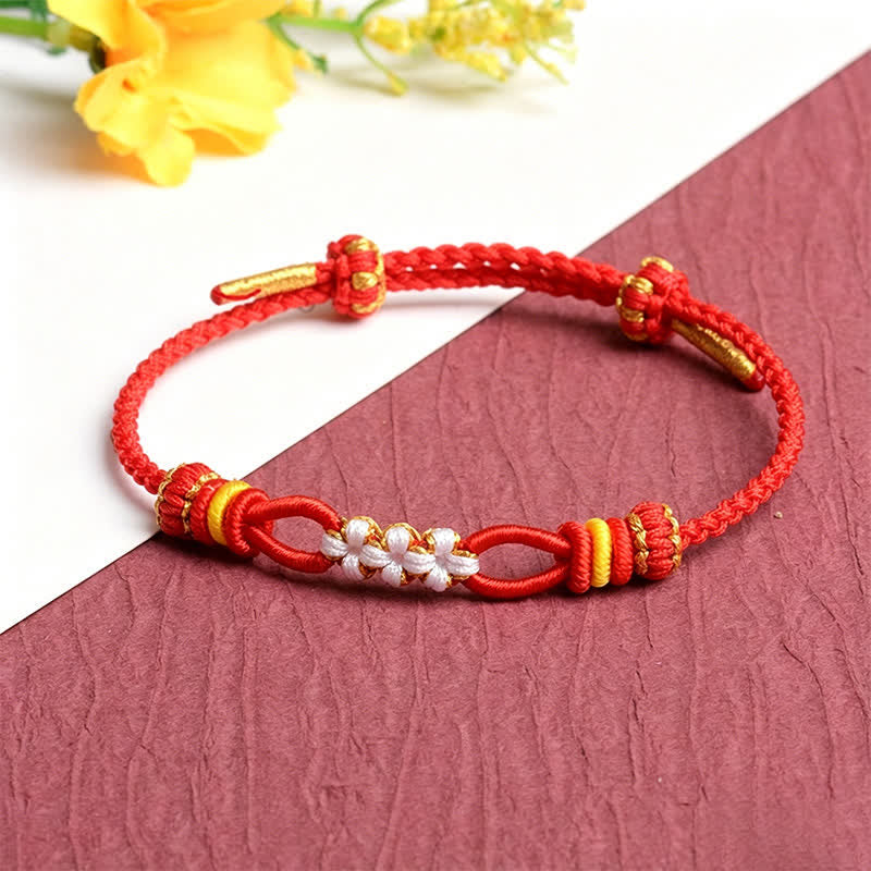 Buddha Stones Handmade Peach Blossom Knot Adjustable String Luck Bracelet