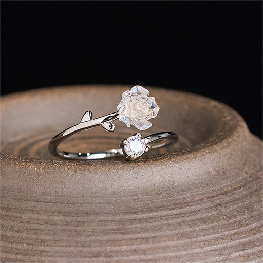 Buddha Stones 999 Sterling Silver Zircon Flower Adjustable Protection Ring