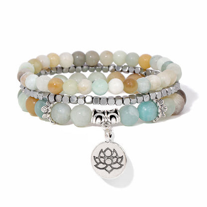 Buddha Stones 3pcs Zebra Jasper Lotus Enlightenment Beaded Bracelet