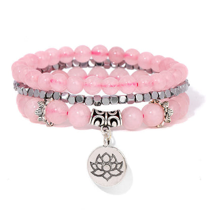 Buddha Stones 3pcs Zebra Jasper Lotus Enlightenment Beaded Bracelet
