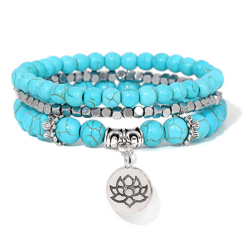 Buddha Stones 3pcs Zebra Jasper Lotus Enlightenment Beaded Bracelet