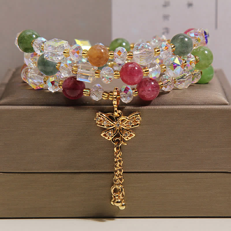 Buddha Stones Tourmaline Butterfly Pendant Transformation Three Layer Faceted Faceted Bracelet