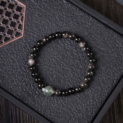 Buddha Stones Black Obsidian Grounding Hand-woven New Chinese Round Bracelet