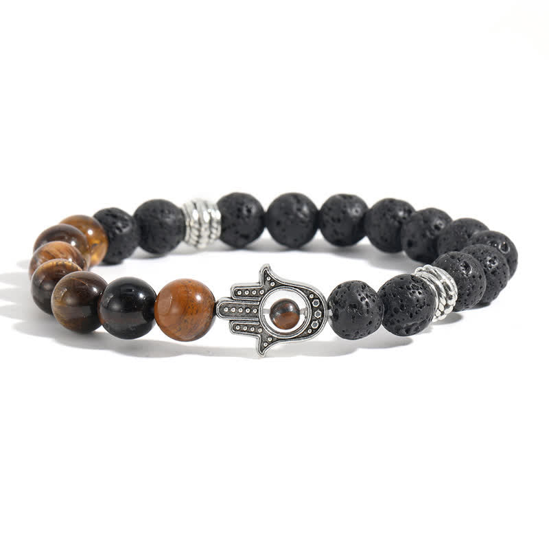 Buddha Stones Lava Rock Hamsa Palm Protection Handcrafted Round Bracelet