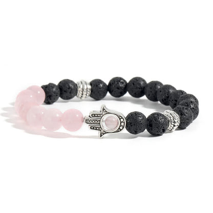 Buddha Stones Lava Rock Hamsa Palm Protection Handcrafted Round Bracelet