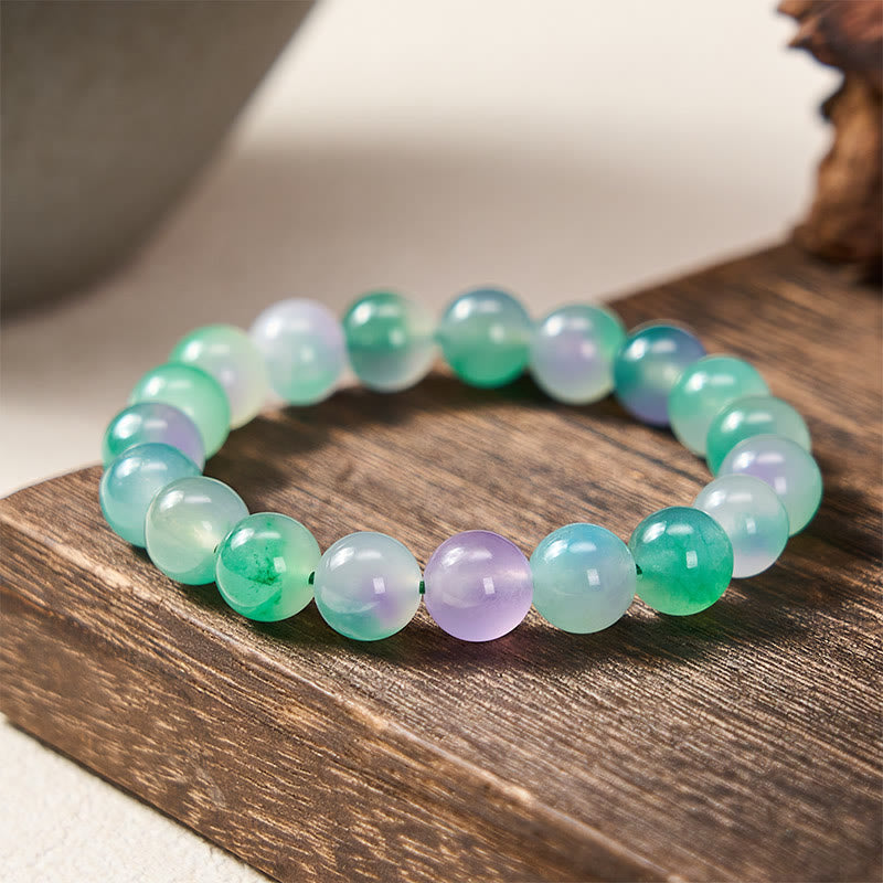 Buddha Stones White Chalcedony Emotional Balance Blue Round Bead Bracelet