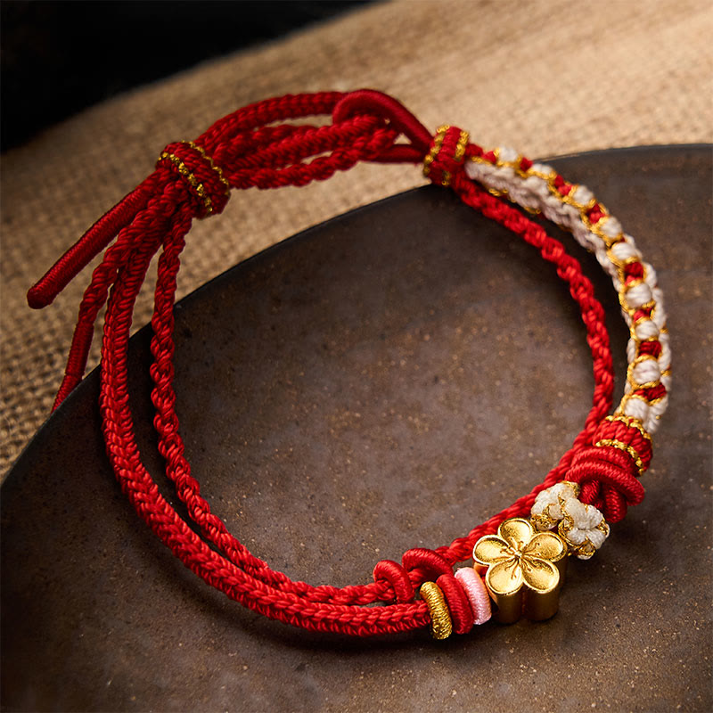 Buddha Stones Hand-woven String Peach Blossom Knotting Connection Double Layer Bracelet