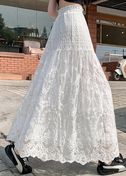 White Lace Hollow Out Tulle Skirt Summer