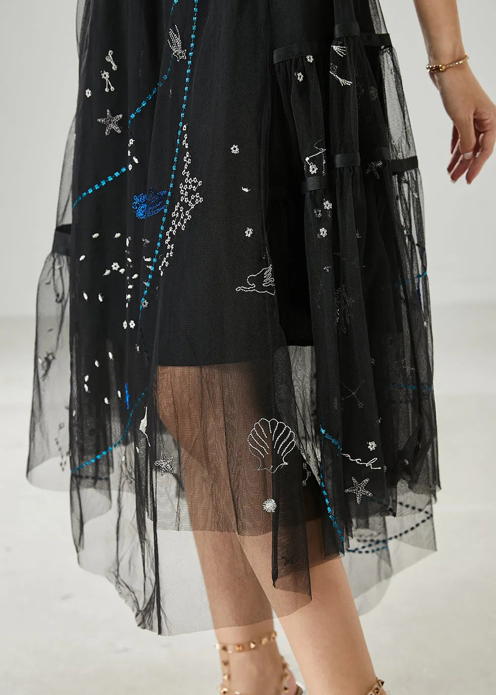 Black Sequins Rhinestone Tulle Skirts Summer