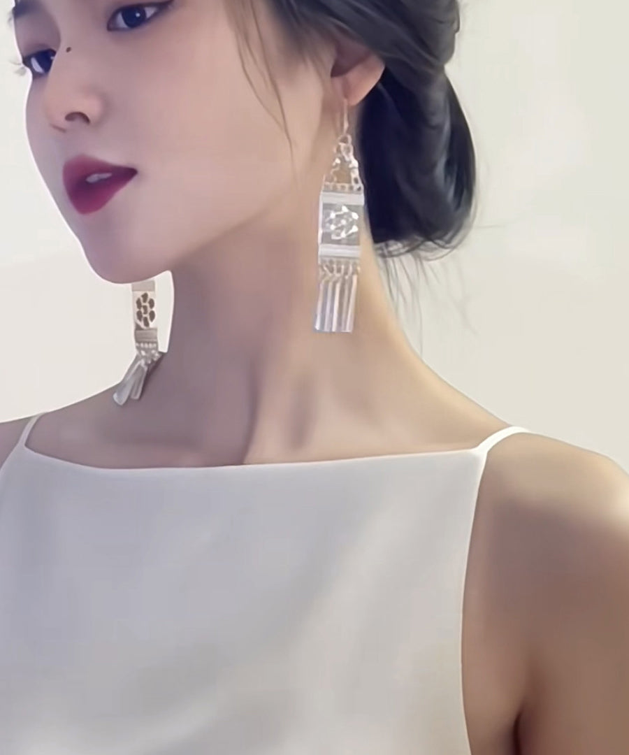 White Alloy Tassel Holiday Drop Earrings