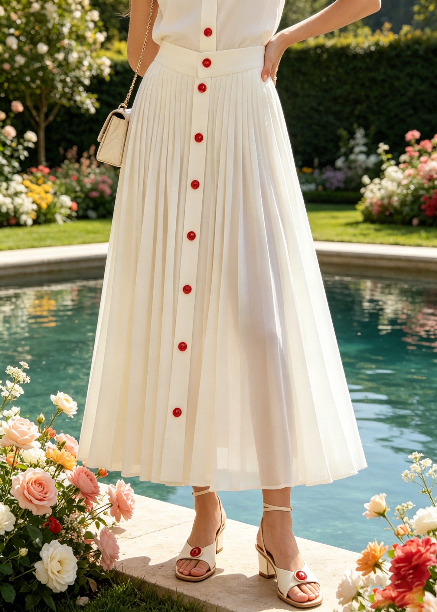 Art White High Waist Pleated Cotton Skirt Summer